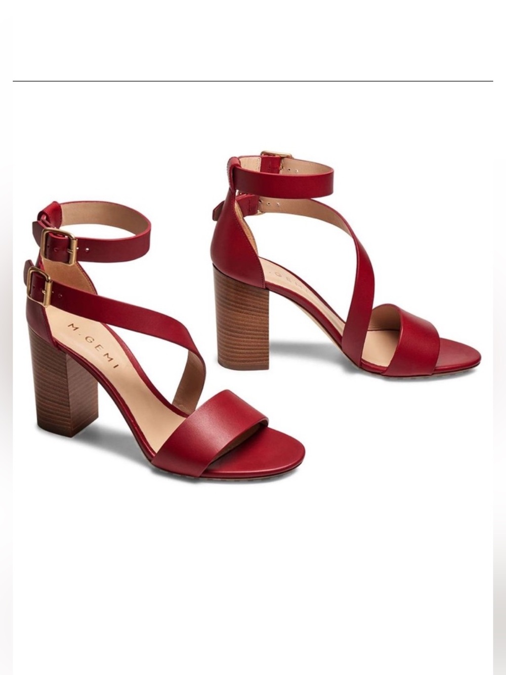 M. Gemi Red Leather Block Heel Sandals